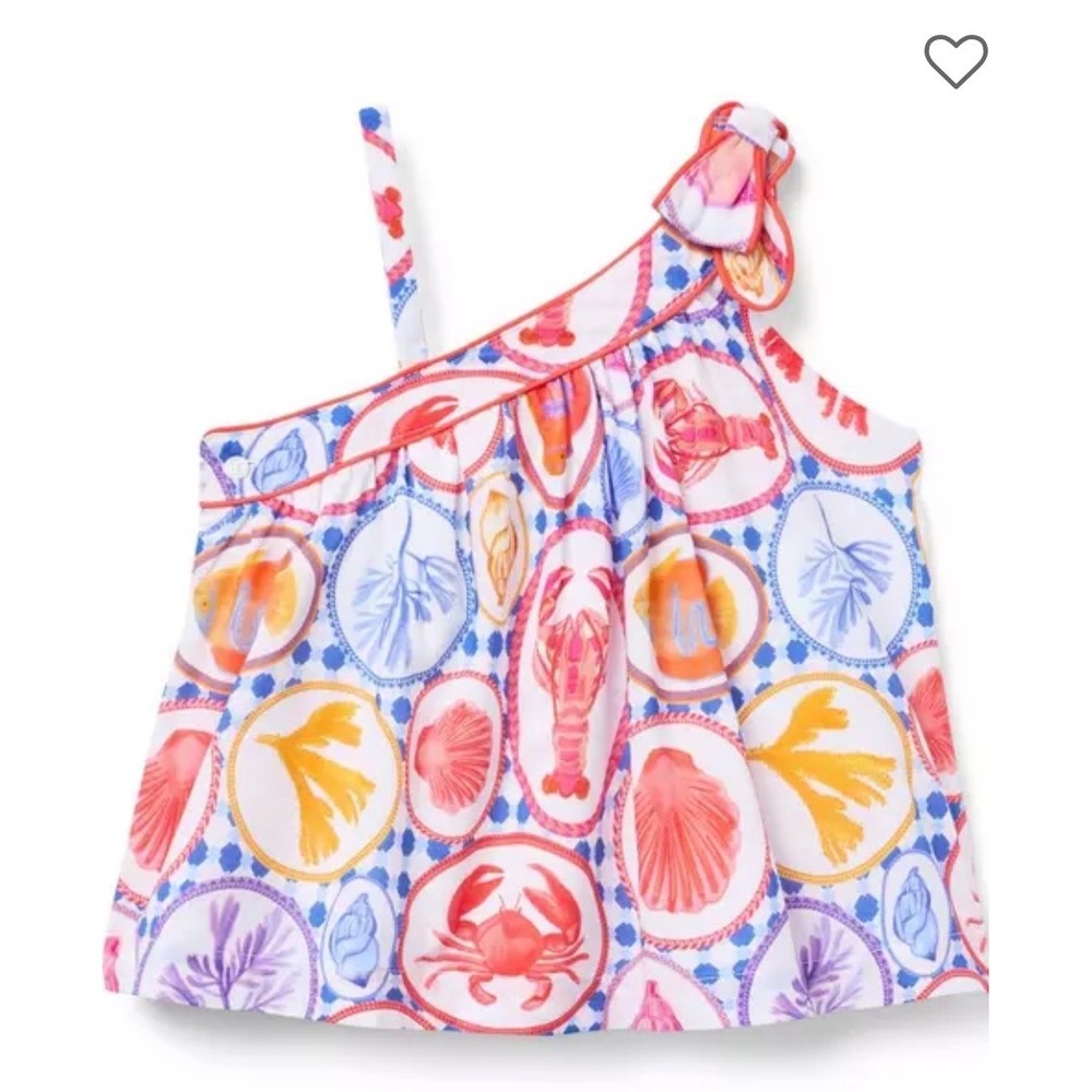 Janie and Jack Ocean Icon Girls Size 12 Coastal Sea Life One Shoulder Top Resort
